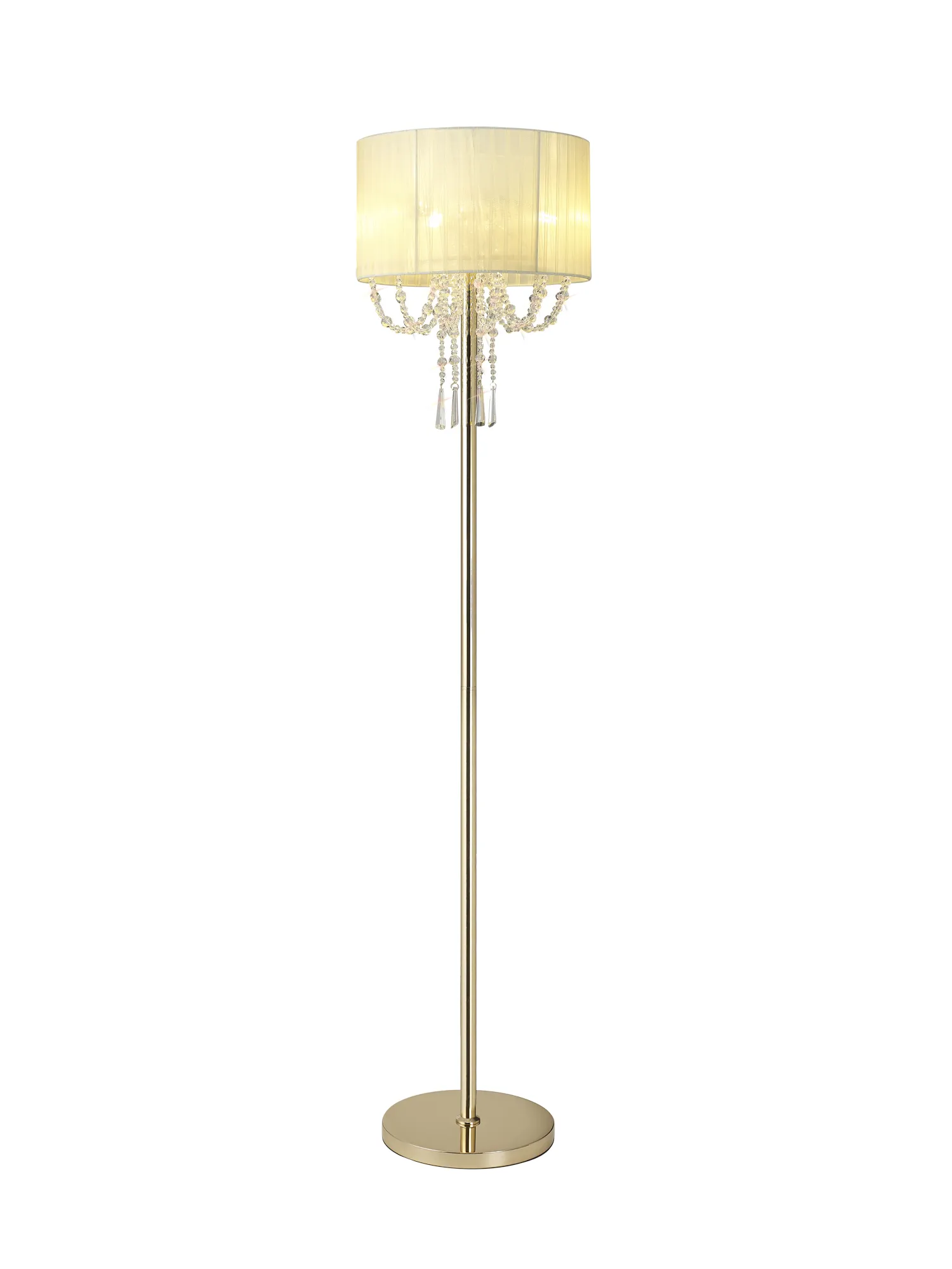 Freida French Gold-Ivory Cream Crystal Floor Lamps Diyas Shaded Floor Lamps